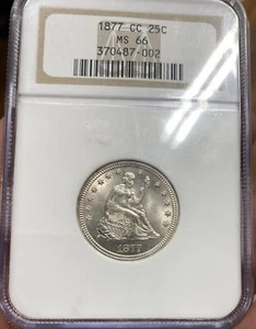 1877-CC Seated Liberty Silver Quarter NGC MS66, Superb Gem * - Picture 1 of 9