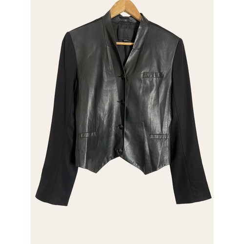 Giacca blazer Alexander Wang pelle nera tecnica mista bottoni davanti taglia 4
