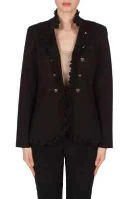 Joseph Ribkoff 173237 Black Military Frill Button Detail Jacket with Ruffles - Image 1 of 4