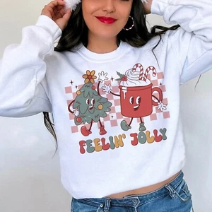 Feelin' Joy Christmas Cozy Winter Gifts Shirt, Retro Christmas Holiday T-shirt - Picture 1 of 5