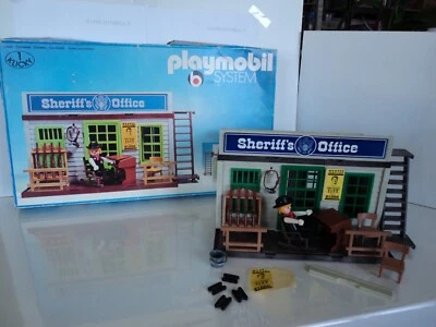 PLAYMOBIL vintage western maisons bureau shérif prison set 3423-A de 1976/ boîte - Photo 1/4