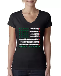 Camiseta Dope Nation Flag Mary Jane Fumar Hierba Mujeres Calce Junior Cuello en V - Imagen 1 de 5