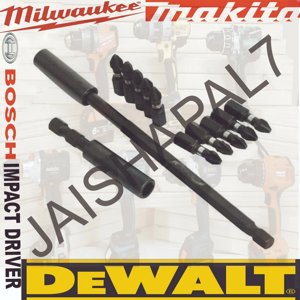 MAKITA DEWALT BOSCH MILWAULKEE Dewalt Impact 12pc Magnetic IMPACT Bit Holder Screwdriver Set 25mm PZ2 PH2 Pozi