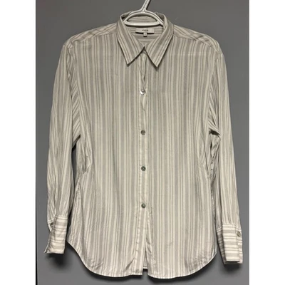 Camisa Top Vince Seda Rayón Rayas Abotonada Mujer Pequeña Blanca/Gris Trabajo Informal Foto 1 de 4