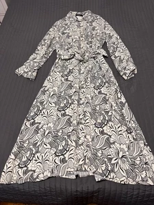 Max Mara Weekend Damen Blumen Strick Midi Kleid Gr. 12 Langarm Weiß Schwarz - Bild 1 von 5