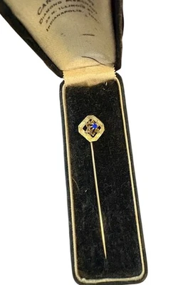 Antique 10K YG Stick Pin Sapphire Flower Starburst in Original Box - Image 1 of 4