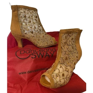 Dance & Sway Women's Ballroom Dance Booties Champagne Open Toe 2.75" Heel Sz 5 - Picture 1 of 5