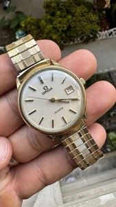 Vintage OMEGA Quartz Push Crown Gold 35mm Men's Watch Working Great New Battery - Picture 1 of 6