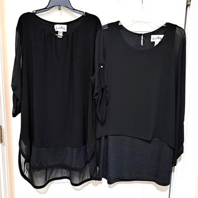 NEW Joseph Ribkoff Blouse Size 16 TWO Layered 3/4 Sleeve Black Tunic Top LOT - Image 1 of 4