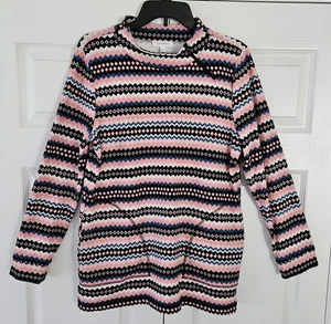 T By Talbots Size Medium L/S Tunic Pullover Mock Neck w/Zipper Geometric Stripes - Picture 1 of 8