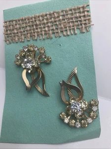 Signierte Sarah Coventry Ohrringe gelb und klar Strass Vintage Clips - Bild 1 von 2