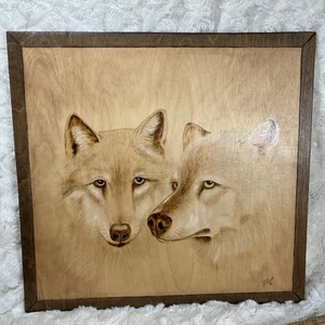 19" x 20"  WOLF WHITE LIGHT 1998 Wood Burning Lynne Schmeck - Picture 1 of 11