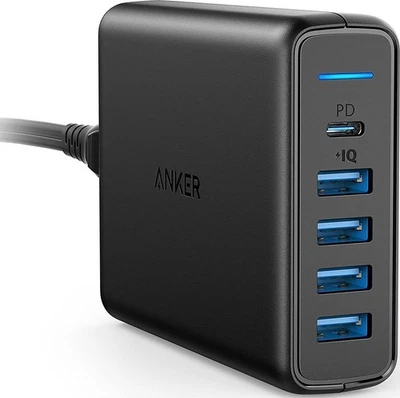 Anker PowerPort I PD A2056 60W USB C 4 USB A Desktop Charger Black New - Image 1 of 4