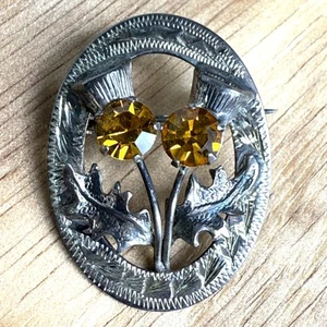Vintage WBS Ward Brothers Sterling Silver & Citrine Scottish Thistle Brooch - Picture 1 of 9