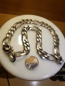 125g Silver 925 Solid Figaro Italy Link Chain Necklace Jewelry Vintage 20" Clasp - Picture 1 of 9