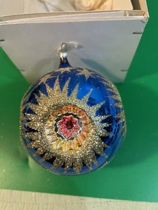 4 Indent Large West Germany Reflector Ornament 5 Inches Blue And Gold Stars - Picture 1 of 6