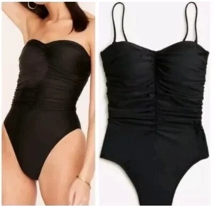 J. Crew Ruched Black One Piece Swimsuit Bathing Suit Size 22 NWT - Picture 1 of 11