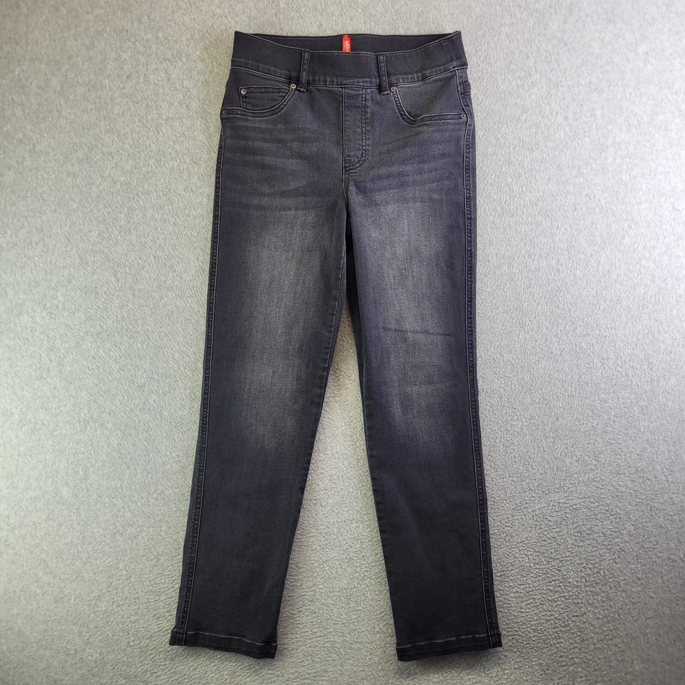 Spanx Jeans Womens SP Black Straight Leg Mid Rise Pull On Slimming Whiskered - Image 1 of 4