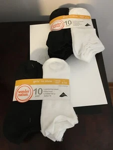 BRAND NEW LOT OF 2 GIRL SIZE 4-10 WONDER NATION 10 pack NO SHOW SOCKS YOUTH SIZE - Picture 1 of 7