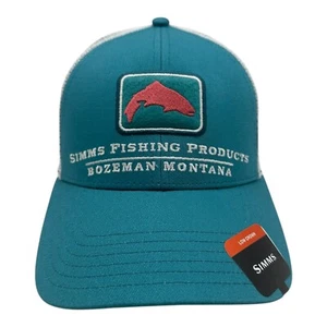 Simms Trout Icon Trucker Hat Cap Gulf Blue Snapback Fishing Products Bozeman MT - Picture 1 of 7