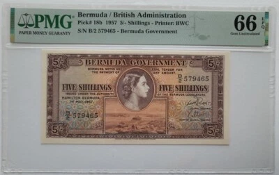 1957 Bermuda 5 Shillings British Administration Pick# 18b PMG 66 - Image 1 of 4