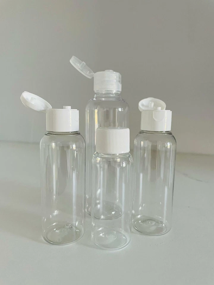 UNDISCLOSED 30 ml 50 ml 100 ml leere Plastikflaschen Reisekappen für Handgele & Lotion UK