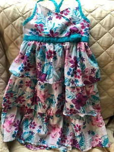 Sundress ~ White with pink/purple/turquoise floral design ~ Size 5 - Picture 1 of 2