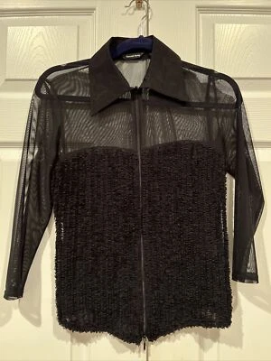 Blusa Top Samuel Dong Mujer Manga Larga Abotonada Transparente Negra Talla Pequeña Foto 1 de 4