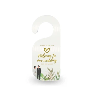 Colgador personalizado para puerta de madera de bienvenida a nuestra boda celebrar el amor y la unión - Imagen 1 de 8