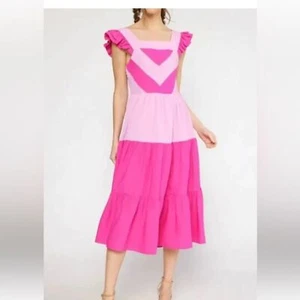 Entro Chic Barbie Pink Ruffle colorblock dress Size Medium - Picture 1 of 8