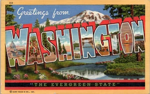 Grüße aus Washington The Evergreen State • Großbrief TEICH Leinen 1957 - Bild 1 von 2