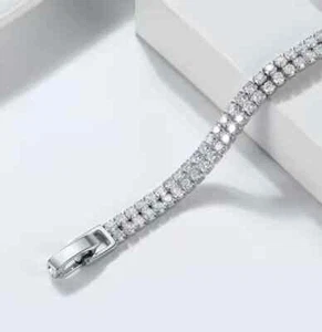 4Ct Lab Created Diamond 2 Rows Women's Tennis Bracelet 14k White Gold Plated - Picture 1 of 7