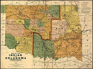 1892 Karte Indianer und Oklahoma Territorien Indianer Wand Poster Geschichte - Bild 1 von 2