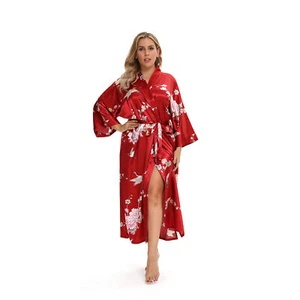 Plus Size Women's Kimono Long Robe - Vintage Floral - Picture 1 of 60