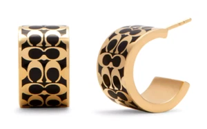 🩷Coach Signature Enamel Huggie Earrings - C7770 Gold-Black - NWT Free Shipping - Picture 1 of 3