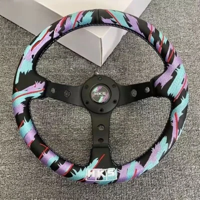 HKS Horn 13"" Bordado Cuero Plato Profundo Coche Drift Rally Volante 320MM Foto 1 de 4