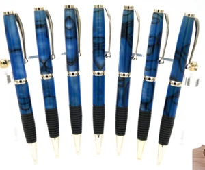 Handgefertigter 24 K Gold & Epoxid Komfortgriff Stift - Blue Ocean Klassischer Kugelschreiber (1) - Bild 1 von 11