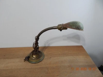 Antique Gooseneck Reading Desk Lamp BRASS CAST IRON BASE - Image 1 of 4