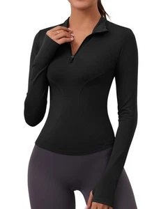 Workout Shirts Women Long Sleeve Yoga Tops Sports Running Shirts Half Zip Pul... - Picture 1 of 6