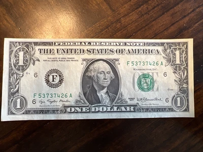 1977 One Dollar Bill About Uncirculated SN 53737426 - Image 1 of 4