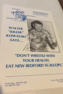 Killer Kowalski Autographed Wrestling Advertisement Eat Bedford Scallops Rare - Picture 1 of 4
