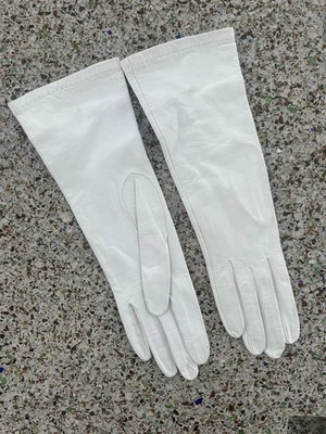 Guantes de cuero blancos Roger Faré vintage - Hechos en Francia - Talla 71/2 Foto 1 de 4