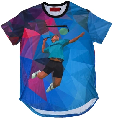 Vie Riche Париж теннис бадминтон игрок геометрический короткий рукав футболка Sz большой - Изображение 1 из 3