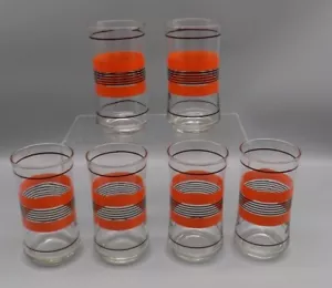 6 Libbey Retro Orange & Black Stripe Drinking Glasses 1970's MCM 6" Tall Vintage - Picture 1 of 5