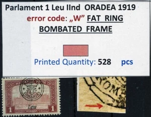 Romanian Hungary 1919 ORADEA Parlam.IInd  ERROR Fat Ring , MNH, OG, GENUINE - Picture 1 of 1