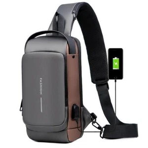 Chest Bag for Men Crossbody Bag Waterproof USB Shoulder Bag Anti-theft Travel Me - Picture 1 of 28