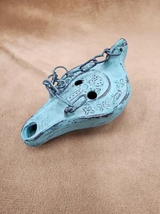 WONDERFUL ANCIENT BRONZE OIL LAMP WITH CHI RHO SYMBOL - Picture 1 of 9