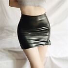 High Waist Zip Stretch Black Pu Leather Mini Dress Skirt For Trendy Ladies