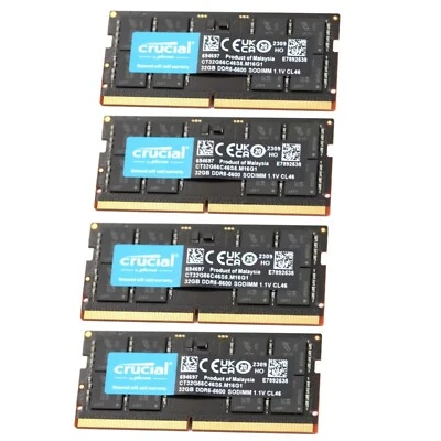 New Crucial 128GB (4X32GB) DDR5 5600MHZ PC5-44800 SODIMM Memory Ram CT32G56C46S5 - Image 1 of 4