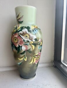 Vintage Harrach Opaline Vase 12” Hand Painted